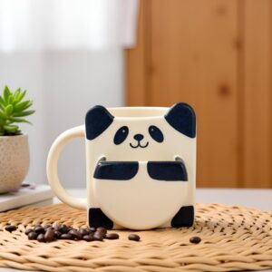 cute panda ceramic mug with biscuit holder – 3d animal coffee cup | aesthetic gift for kids & panda lovers (pack of 1)