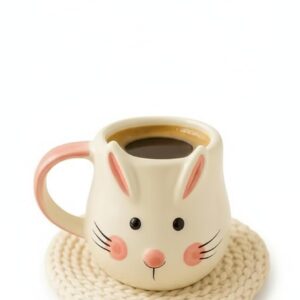 pink cute bunny face premium ceramic coffee mug 🐰 | stylish tea cup for home & office | microwave & dishwasher safe