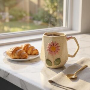 handcrafted daisy bloom 3d ceramic coffee mug | floral design | microwave & dishwasher safe (250 ml)