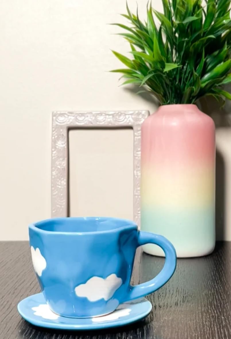 ceramic blue cloud mug with dessert plate – 250ml handcrafted coffee & tea cup set (microwave & dishwasher safe) ceramic blue cloud mug with dessert plate – 250ml handcrafted coffee & tea cup set (microwave & dishwasher safe)