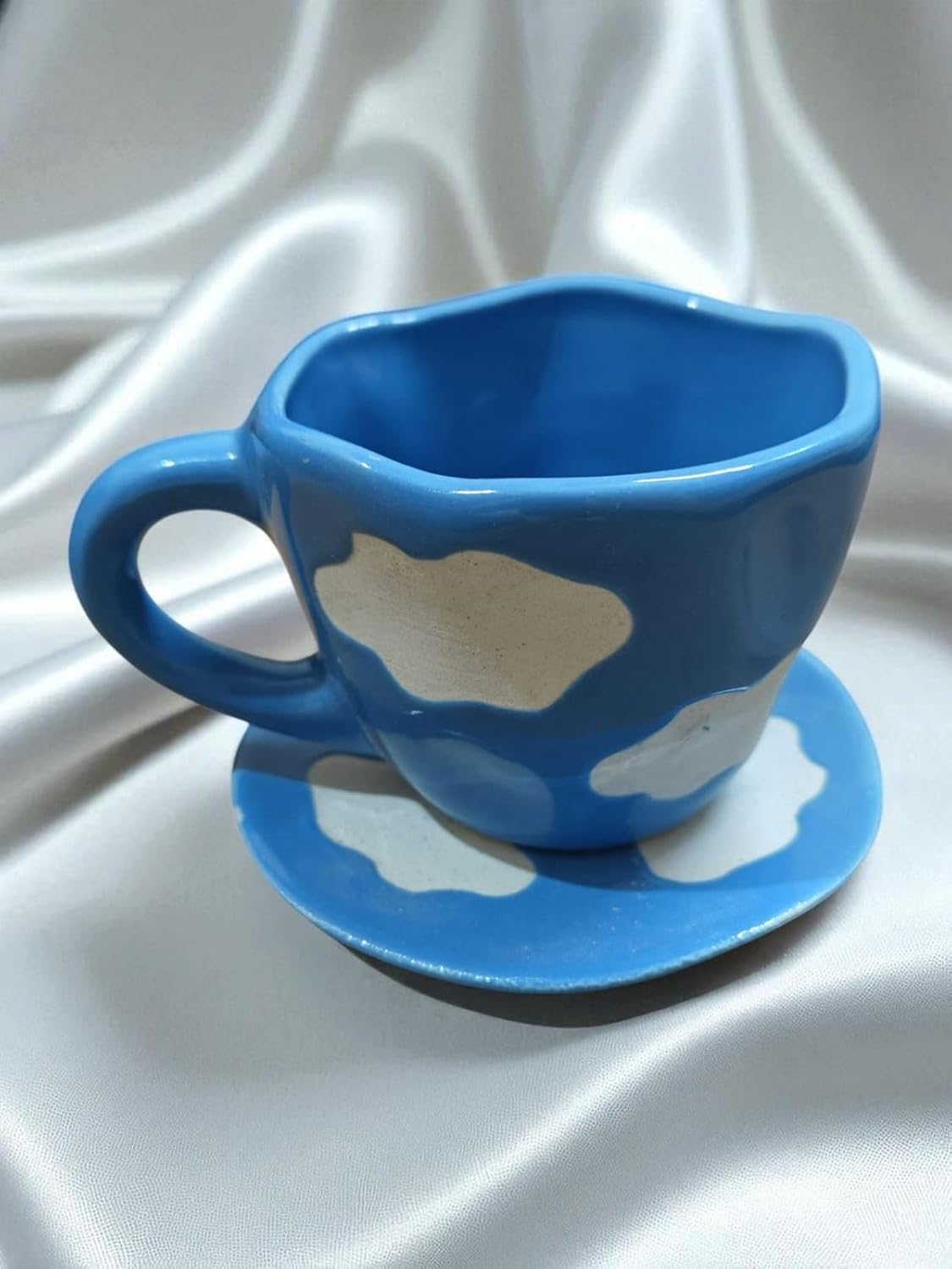 ceramic blue cloud mug with dessert plate – 250ml handcrafted coffee & tea cup set (microwave & dishwasher safe) ceramic blue cloud mug with dessert plate – 250ml handcrafted coffee & tea cup set (microwave & dishwasher safe)