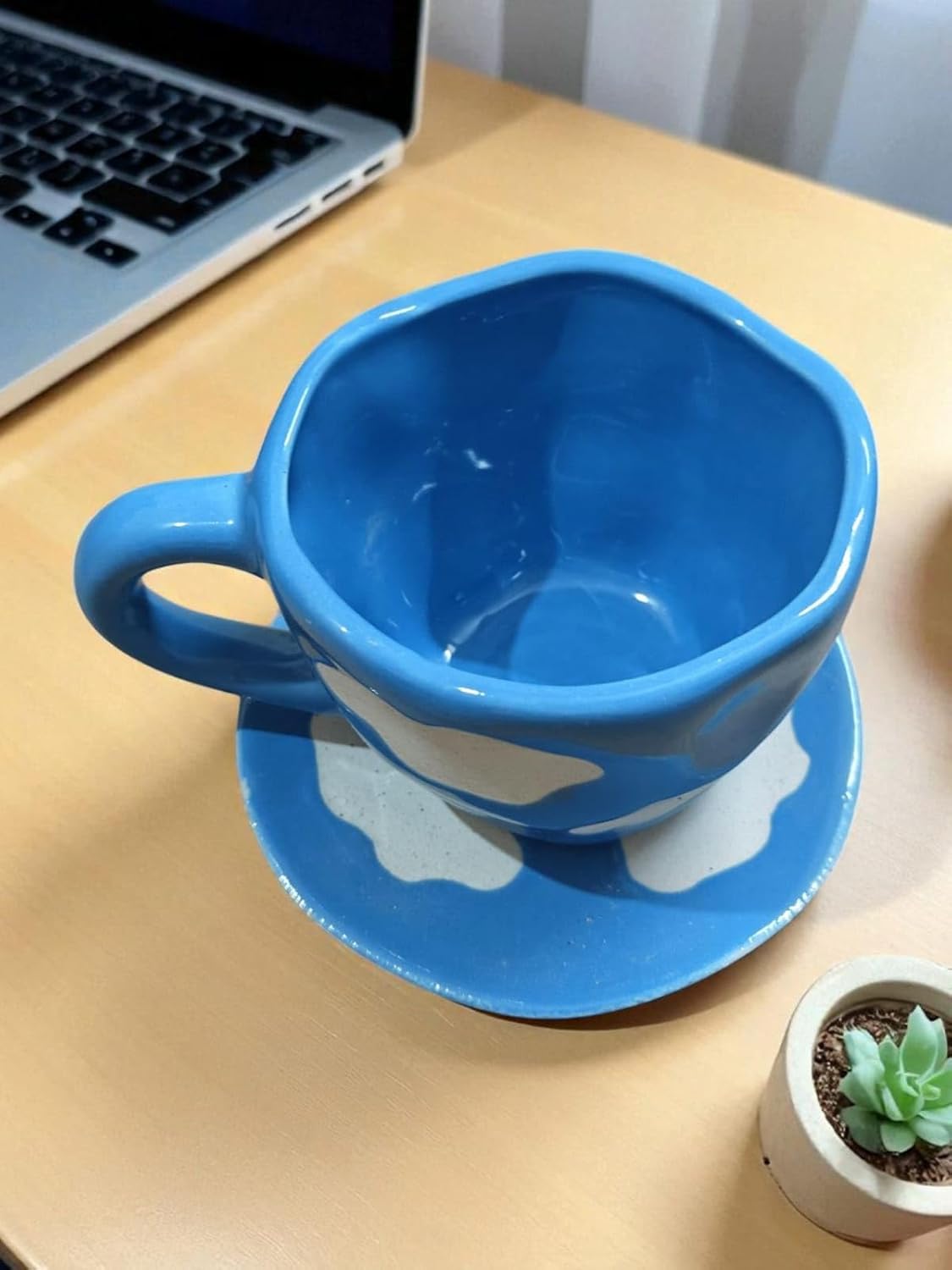 ceramic blue cloud mug with dessert plate – 250ml handcrafted coffee & tea cup set (microwave & dishwasher safe) ceramic blue cloud mug with dessert plate – 250ml handcrafted coffee & tea cup set (microwave & dishwasher safe)