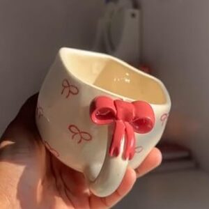 handmade 3d bow ceramic coffee mug | hand painted aesthetic mug (microwave & dishwasher safe)