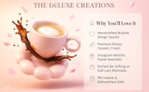 pink bubble ceramic coffee mug with saucer – cute tea & coffee cup set for home & office