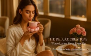 pink bubble ceramic coffee mug with saucer – cute tea & coffee cup set for home & office