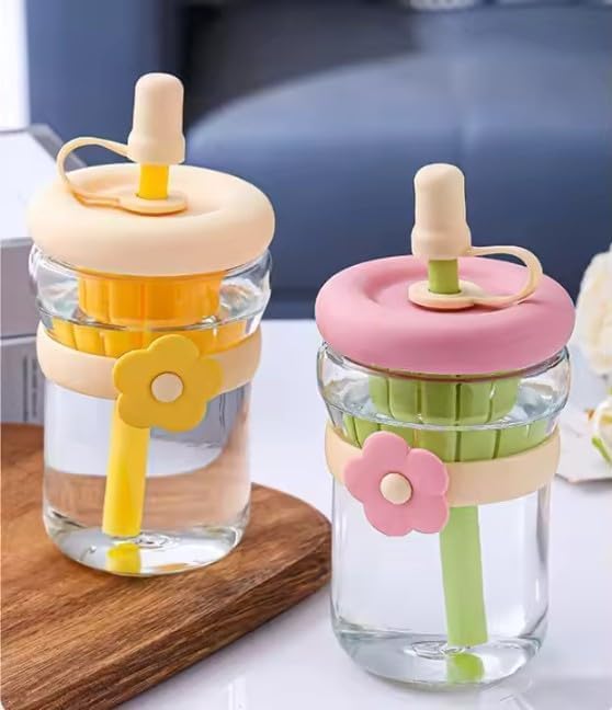 500ml glass sipper bottle with flower band | multicolor set with built in juicer & straw โ leakproof lid, cute aesthetic drinkware for kids & adults โ pack of 1 500ml glass sipper bottle with flower band | multicolor set with built in juicer & straw โ leakproof lid, cute aesthetic drinkware for kids & adults โ pack of 1