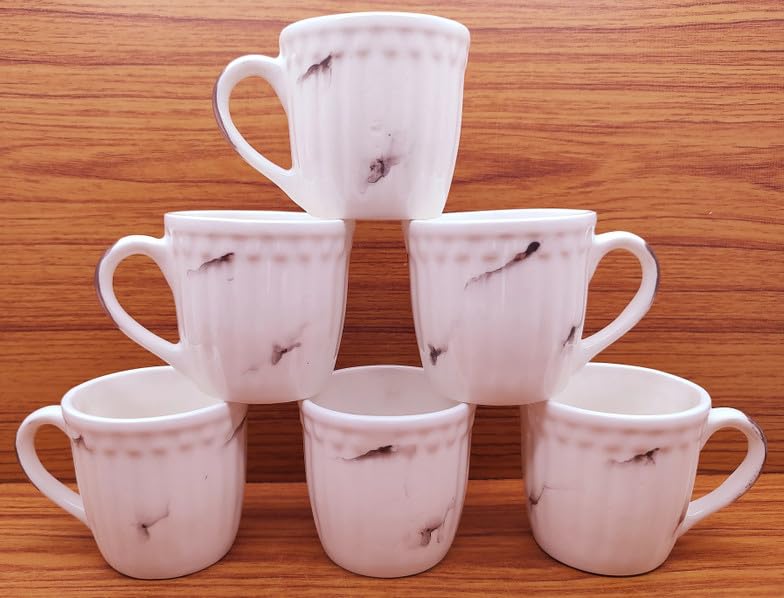 ceramic tea/coffee/milk cup set | white checkered pattern | natural theme | 125 ml | pack of 6 ceramic tea/coffee/milk cup set | white checkered pattern | natural theme | 125 ml | pack of 6