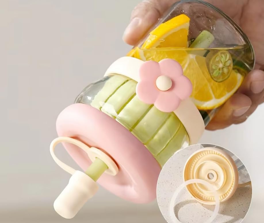 500ml glass sipper bottle with flower band | multicolor set with built in juicer & straw โ leakproof lid, cute aesthetic drinkware for kids & adults โ pack of 1 500ml glass sipper bottle with flower band | multicolor set with built in juicer & straw โ leakproof lid, cute aesthetic drinkware for kids & adults โ pack of 1