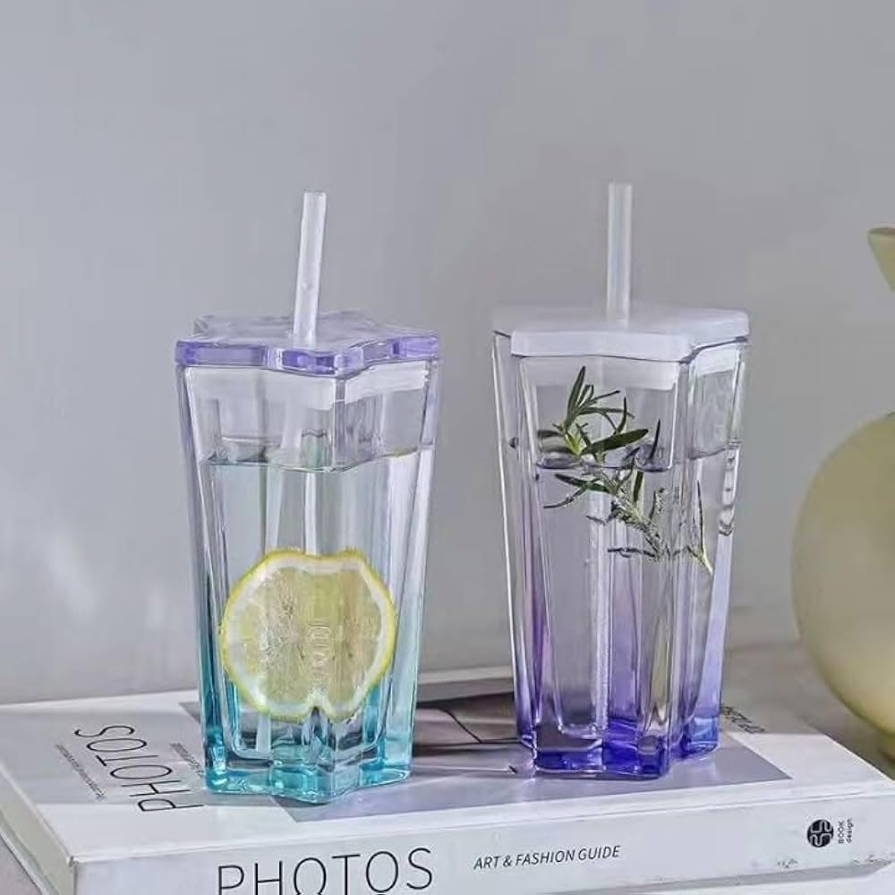 star shaped glass tumbler with lid & straw | cute pentagram design coffee, iced tea & cocktail sipper mug – 300ml – pack of 1 star shaped glass tumbler with lid & straw | cute pentagram design coffee, iced tea & cocktail sipper mug – 300ml – pack of 1
