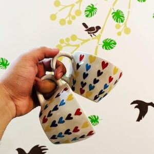 handmade multicolor heart ceramic mug 🌈 | 300ml scalloped coffee cup | aesthetic rainbow heart mug | microwave safe