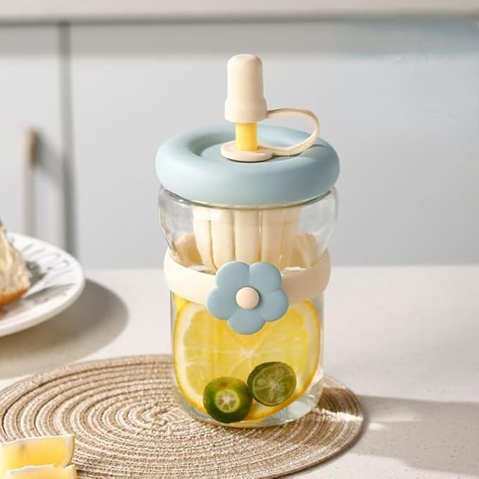 500ml glass sipper bottle with flower band | multicolor set with built in juicer & straw โ leakproof lid, cute aesthetic drinkware for kids & adults โ pack of 1 500ml glass sipper bottle with flower band | multicolor set with built in juicer & straw โ leakproof lid, cute aesthetic drinkware for kids & adults โ pack of 1