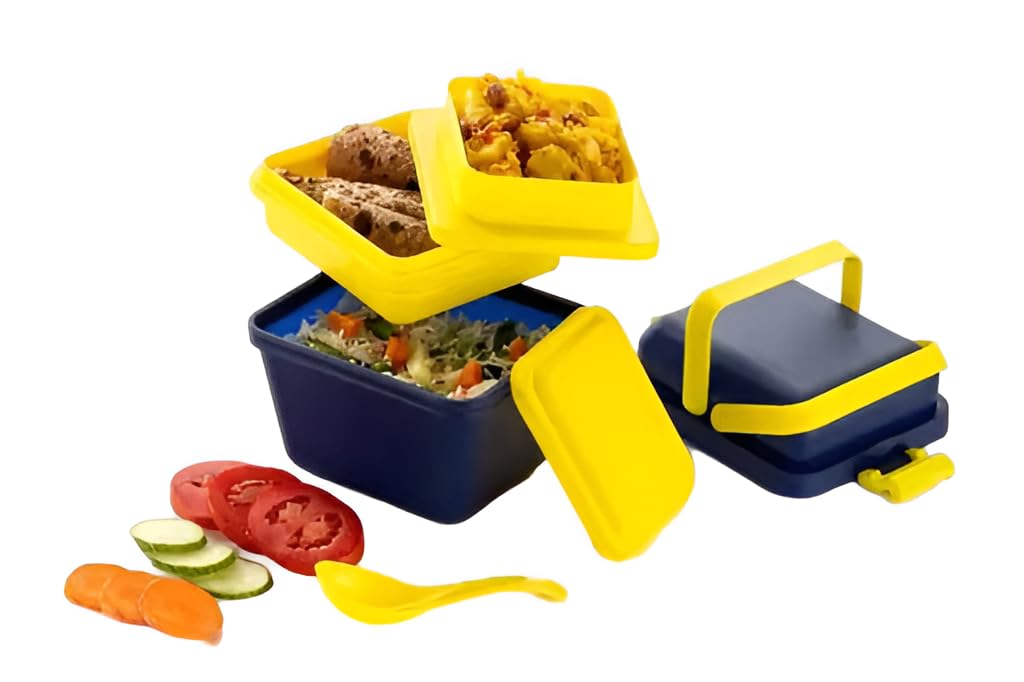buy 1 get 1 free 3 compartment lunch box | stackable plastic tiffin with handle & push lock | airtight, leakproof & lightweight | ideal for school, office & travel (blue & grey 002) buy 1 get 1 free 3 compartment lunch box | stackable plastic tiffin with handle & push lock | airtight, leakproof & lightweight | ideal for school, office & travel (blue & grey 002)