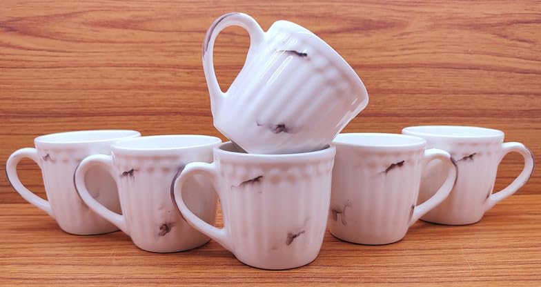 ceramic tea/coffee/milk cup set | white checkered pattern | natural theme | 125 ml | pack of 6 ceramic tea/coffee/milk cup set | white checkered pattern | natural theme | 125 ml | pack of 6