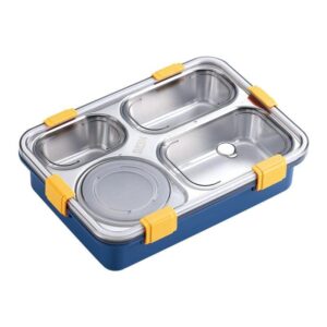 lunch box sealed leakage proof stainless steel lunch box with chopstick & spoon | 4 compartments | office & school food container | 750ml (blue)