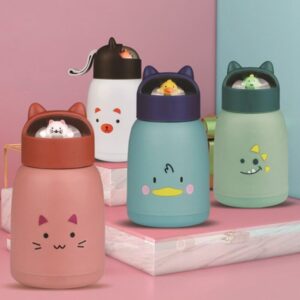 360ml cute animal borosilicate glass water bottle | wide mouth, leakproof, portable travel bottle for hot & cold drinks – random colour (pack of 1)