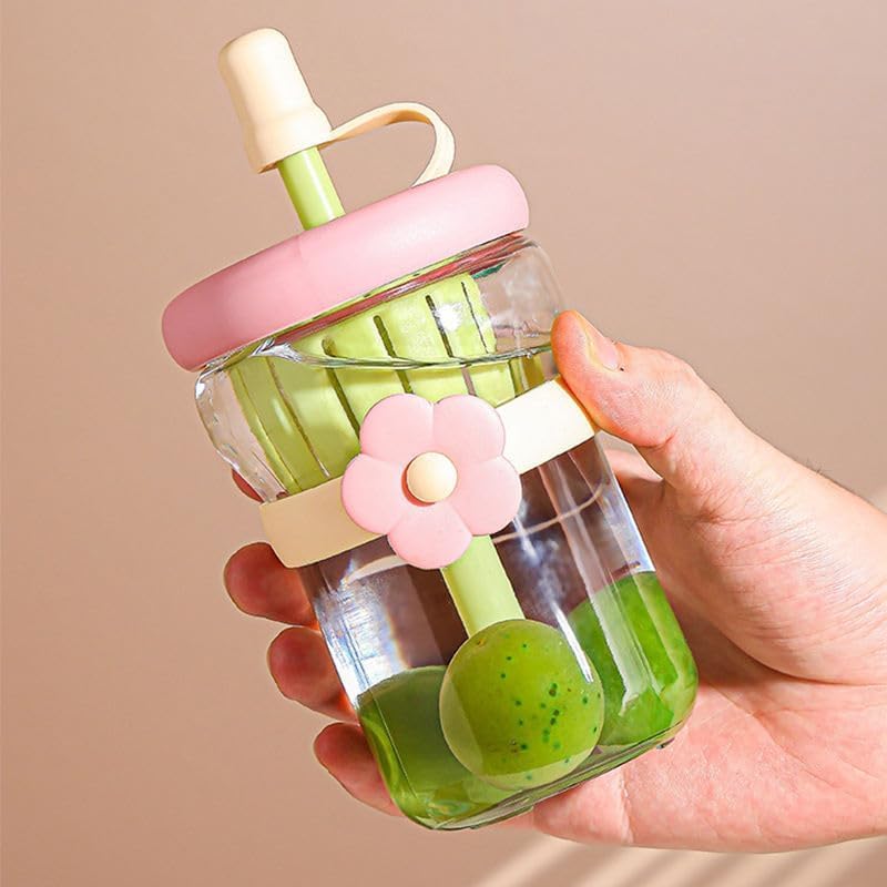 500ml glass sipper bottle with flower band | multicolor set with built in juicer & straw โ leakproof lid, cute aesthetic drinkware for kids & adults โ pack of 1 500ml glass sipper bottle with flower band | multicolor set with built in juicer & straw โ leakproof lid, cute aesthetic drinkware for kids & adults โ pack of 1