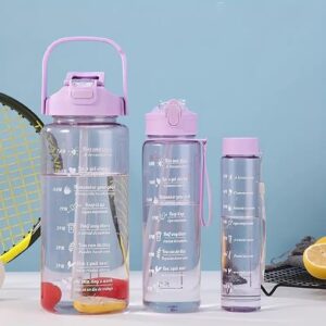 (pack of 3) transparent motivational water bottle set | 2000ml + 900ml + 300ml | leakproof durable sipper bottles with time marker for office, school & gym – multicolor