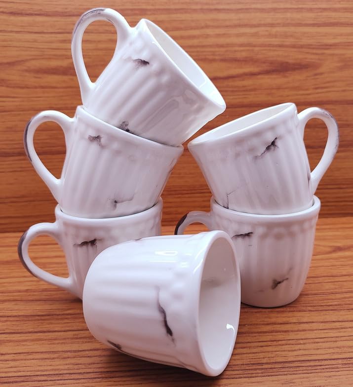 ceramic tea/coffee/milk cup set | white checkered pattern | natural theme | 125 ml | pack of 6 ceramic tea/coffee/milk cup set | white checkered pattern | natural theme | 125 ml | pack of 6