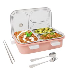 sealed leak proof stainless steel lunchbox with fork, chopsticks & spoon | 3 compartment office & school food container | 750ml (multicolor)