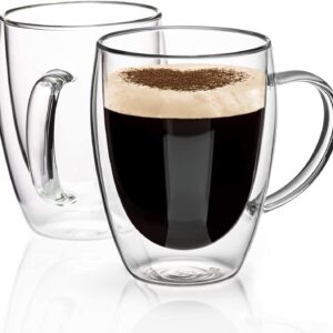 350ml double walled glass coffee mug ☕ | insulated transparent tea cup with handle | hot & cold drink mug | premium borosilicate glass | microwave safe (set of 1)