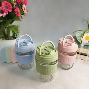 stylish & trendy glass tumbler with lid & straw | premium green glass cup with silicone grip | cute travel mug for coffee, juice, smoothies & milkshakes – pack of 1 💚🥤