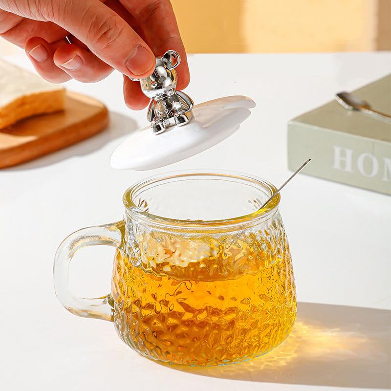 cute textured glass mug π | coffee mug with lid & spoon | 400ml premium glass cup for coffee, tea & milk | aesthetic luxury drinkware | pack of 1 cute textured glass mug π | coffee mug with lid & spoon | 400ml premium glass cup for coffee, tea & milk | aesthetic luxury drinkware | pack of 1