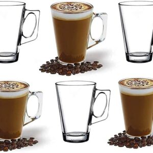 transparent glass tea & coffee cups | 130ml crystal clear cup set with handles | microwave & dishwasher safe – pack of 6