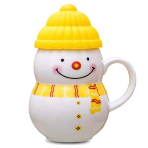 cute yellow cartoon ceramic mug with hat lid | kids milk & coffee mug | 300ml | fun gift mug for kids & cartoon lovers