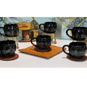 black haze ceramic teacup set – 125ml 🖤 | designer black coffee & chai cups for daily use | elegant kitchenware & budget gifting – set of 6