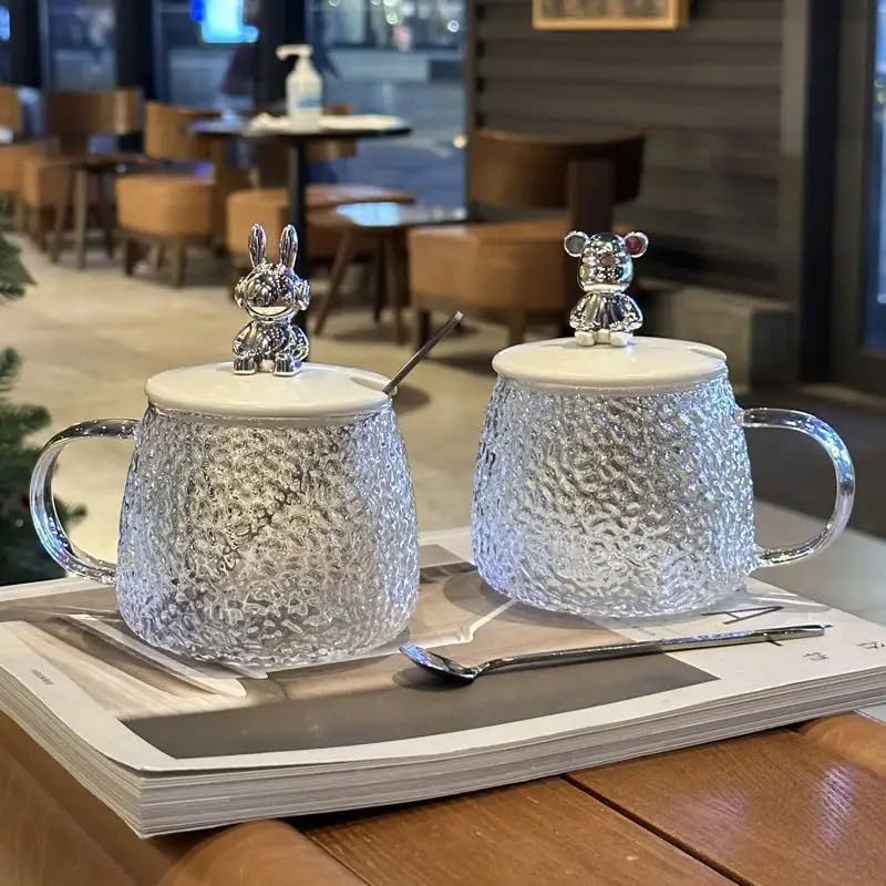 cute textured glass mug π | coffee mug with lid & spoon | 400ml premium glass cup for coffee, tea & milk | aesthetic luxury drinkware | pack of 1 cute textured glass mug π | coffee mug with lid & spoon | 400ml premium glass cup for coffee, tea & milk | aesthetic luxury drinkware | pack of 1