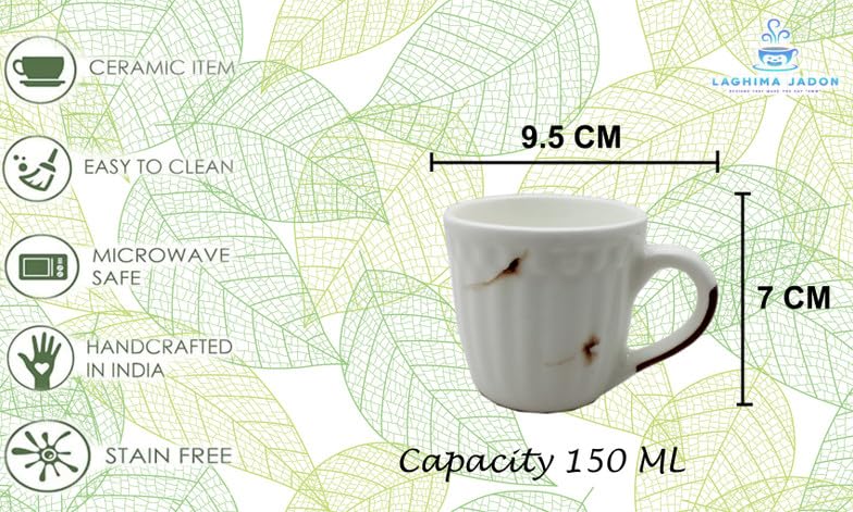 ceramic tea/coffee/milk cup set | white checkered pattern | natural theme | 125 ml | pack of 6 ceramic tea/coffee/milk cup set | white checkered pattern | natural theme | 125 ml | pack of 6