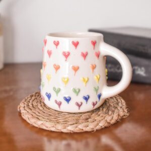 rainbow heart ceramic mug 🌈❤️ | aesthetic handmade coffee & tea cup | 300 ml | cute kawaii gift | microwave safe