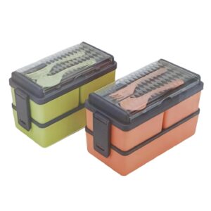 classy 1500ml 3 section rectangular lunch box | bento style tiffin with spoon & fork | plastic leakproof meal prep lunchbox for kids & adults – 3 containers