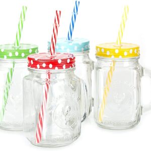 450ml mason glass jar with handle & reusable straw | cold coffee, milkshake & juice mug (random colour, pack of 1)