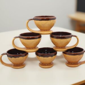 pack of 6 ceramic worldcup shape tea & coffee cups (125 ml) | stylish multicolor cup set | microwave & dishwasher safe | big size mini mugs for home & office