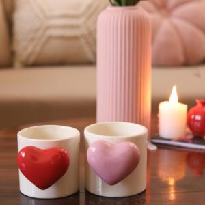 ❤️ 3d heart ceramic mug set – pack of 2 love mugs for couples | red & pink embossed heart tea/coffee cups | romantic gift for women, men, anniversary & valentine’s day