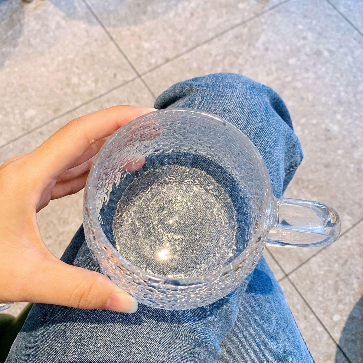 cute textured glass mug π | coffee mug with lid & spoon | 400ml premium glass cup for coffee, tea & milk | aesthetic luxury drinkware | pack of 1 cute textured glass mug π | coffee mug with lid & spoon | 400ml premium glass cup for coffee, tea & milk | aesthetic luxury drinkware | pack of 1