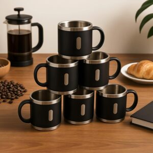 brown tea & coffee cup mug set – for tea, coffee, milk & hot drinks | durable, lightweight & everyday use | pack of 6