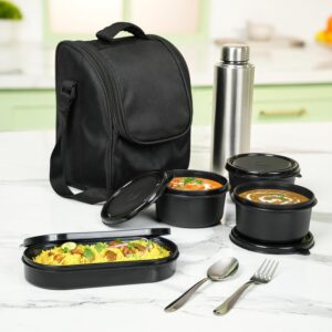 microwave safe 3 container lunch box set | 1200ml thermoware | includes bag, bottle & cutlery | school, office & travel