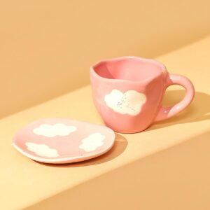 🌈 cloud cute ceramic cup with saucer set | 300 ml | pink | sipistryz exclusive