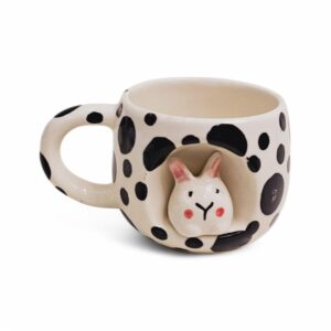3d bunny ceramic mug 🐰✨ | cute polka dot coffee cup | 300ml handmade rabbit tea mug | aesthetic ceramic mug for home & gifting